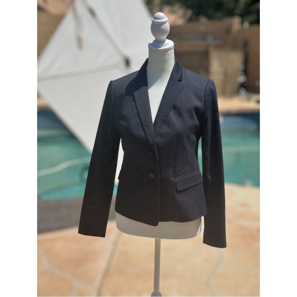 Ann Taylor Navy Striped Tailored Blazer with Notched Lapel NWT